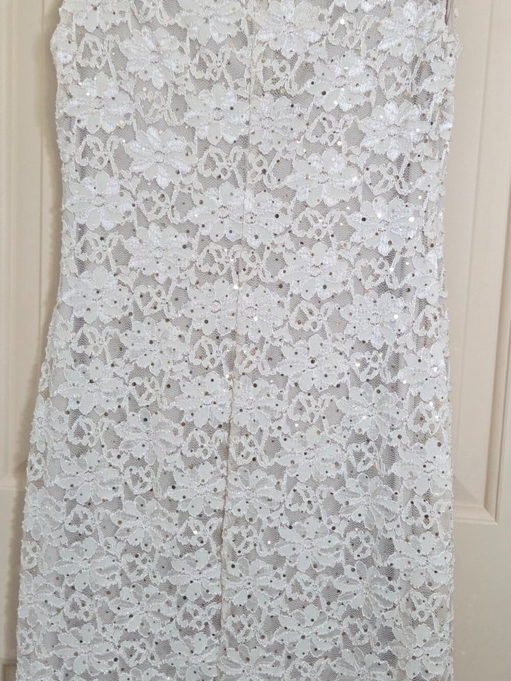 Connected Apparel Cream Lace Sequined Sheath Midi Dress Sz 10 - Picture 4 of 6